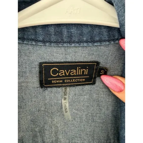 Cavalini Denim Utility Jacket | Zip Front Drawstring Waist | Lightweight | Size - Picture 4 of 9